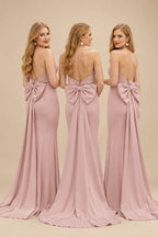 Rutipo Dusty Rose Open Back Strapless Sheath/Column Bridesmaid Dresses With Bow
