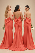 Rutipo Papaya Open Back Strapless Sheath/Column Bridesmaid Dresses With Bow
