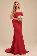 Rutipo Red Open Back Strapless Sheath/Column Bridesmaid Dresses With Bow