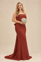 Rutipo Vermilion Open Back Strapless Sheath/Column Bridesmaid Dresses With Bow