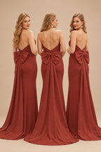 Rutipo Vermilion Open Back Strapless Sheath/Column Bridesmaid Dresses With Bow