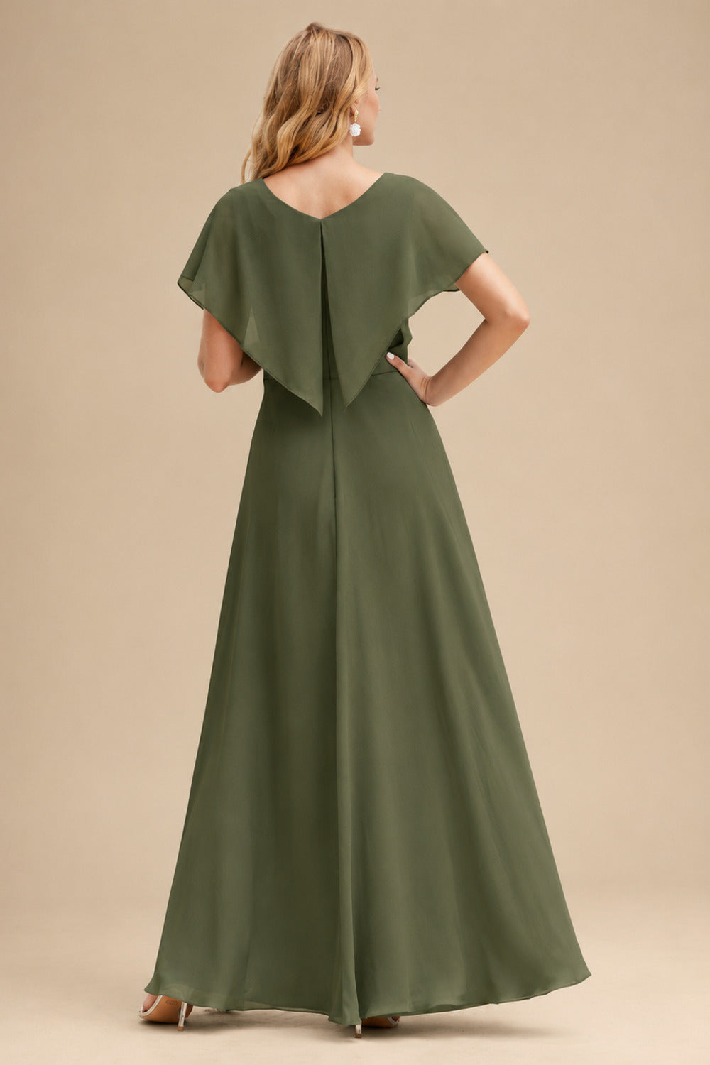 Rutipo Olive Green Cowl Neck Sleeveless Floor-Length Bridesmaid Dresses