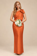 Rutipo Burnt Orange Sheath/Column One-Shoulder Satin Bridesmaid Dresses With Bow(s)