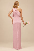 Rutipo Dusty Rose Sheath/Column One-Shoulder Satin Bridesmaid Dresses With Bow(s)