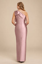 Rutipo Dusty Rose Sheath/Column One-Shoulder Satin Bridesmaid Dresses With Bow(s)