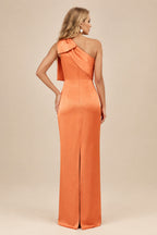 Rutipo Orange Sheath/Column One-Shoulder Satin Bridesmaid Dresses With Bow(s)
