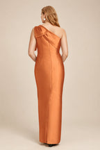 Rutipo Orange Sheath/Column One-Shoulder Satin Bridesmaid Dresses With Bow(s)
