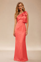 Rutipo Papaya Sheath/Column One-Shoulder Satin Bridesmaid Dresses With Bow(s)