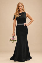 Rutipo Black Sheath/Column Asymmetrical Sleeveless Sweep Train Bridesmaid Dresses