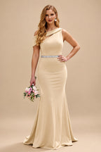 Rutipo Champagne Sheath/Column Asymmetrical Sleeveless Sweep Train Bridesmaid Dresses