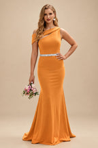 Rutipo Orange Sheath/Column Asymmetrical Sleeveless Sweep Train Bridesmaid Dresses