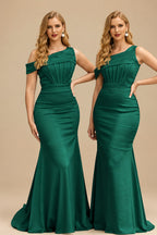 Rutipo Emerald Asymmetrical Sleeveless Sweep Train Satin Bridesmaid Dresses