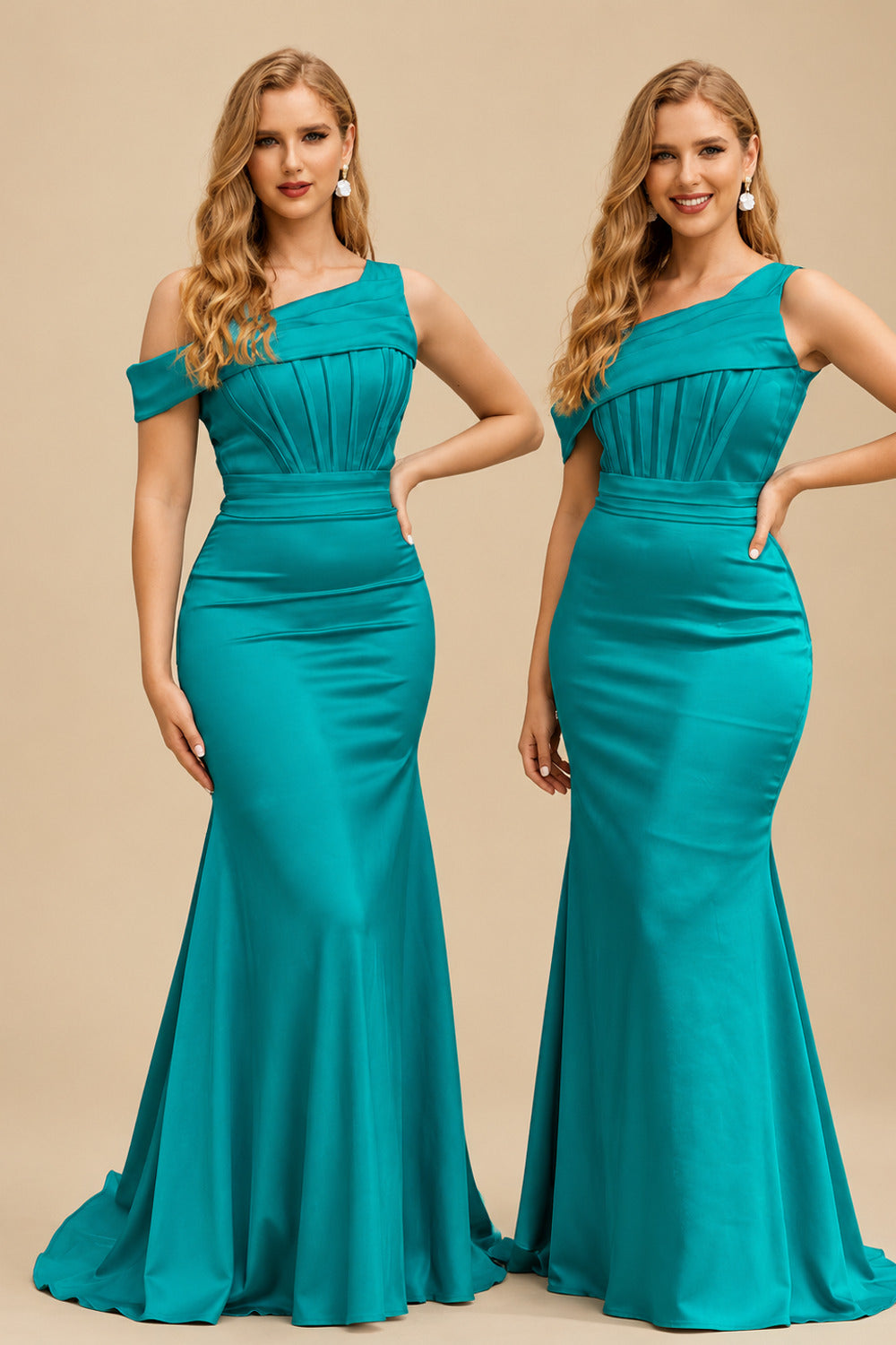Rutipo Jade Asymmetrical Sleeveless Sweep Train Satin Bridesmaid Dresses