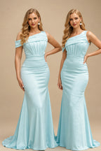 Rutipo Mist Asymmetrical Sleeveless Sweep Train Satin Bridesmaid Dresses