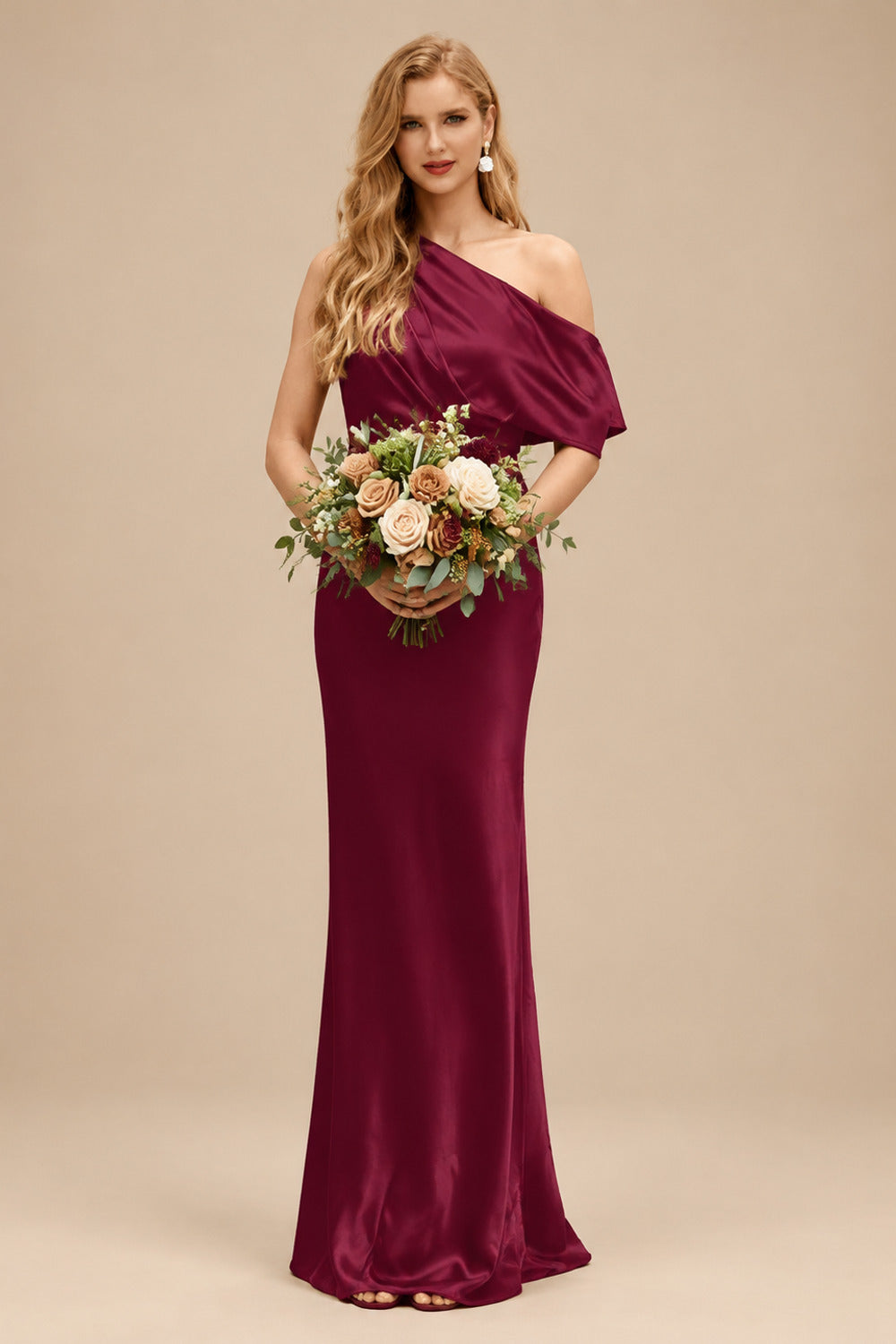 Rutipo Burgundy Sheath/Column Asymmetrical Sleeveless Floor-Length Bridesmaid Dresses