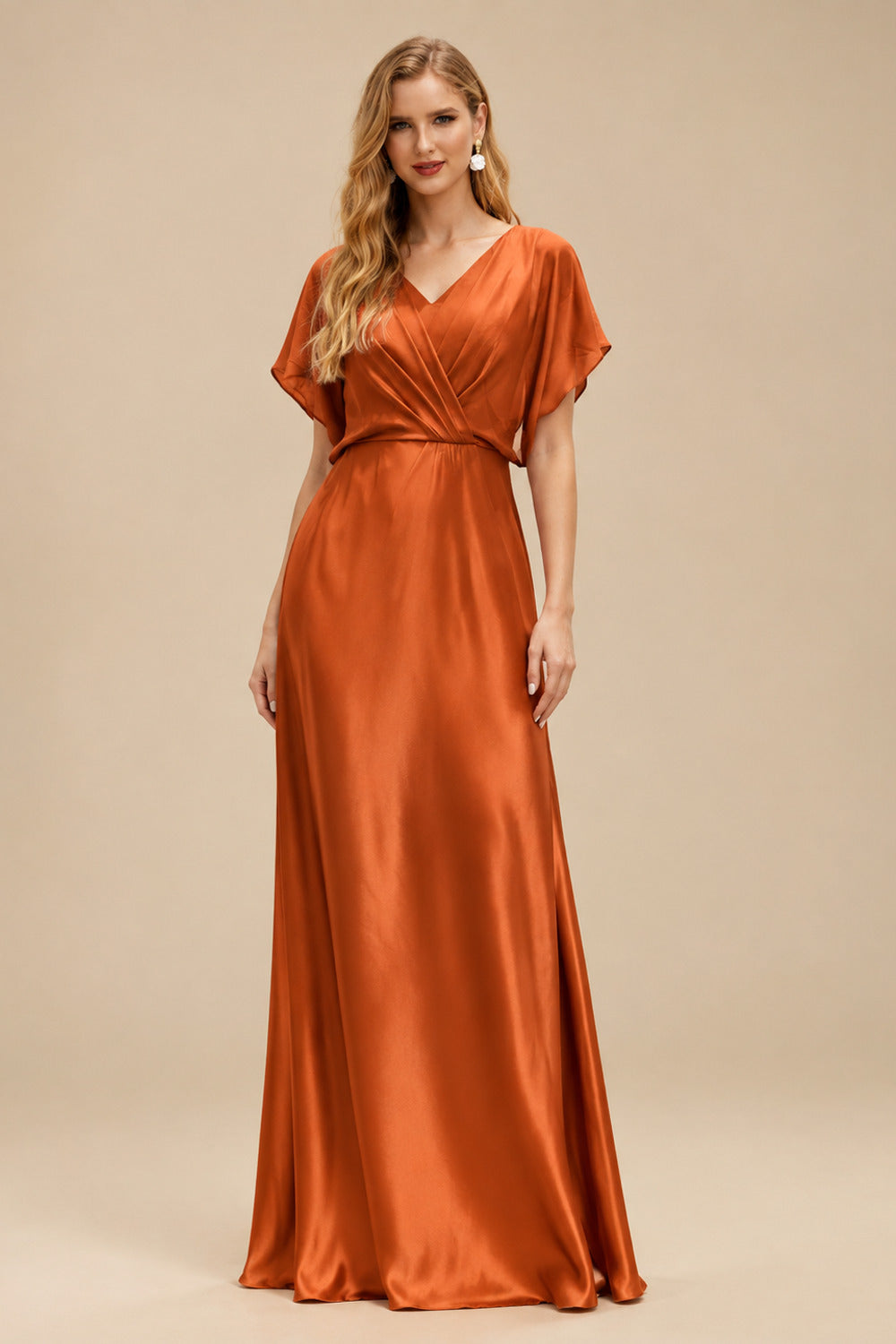 Rutipo Burnt Orange Sheath/Column Asymmetrical Sleeveless Floor-Length Bridesmaid Dresses