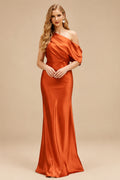 Rutipo Burnt Orange Sheath/Column Asymmetrical Sleeveless Floor-Length Bridesmaid Dresses