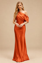 Rutipo Burnt Orange Sheath/Column Asymmetrical Sleeveless Floor-Length Bridesmaid Dresses