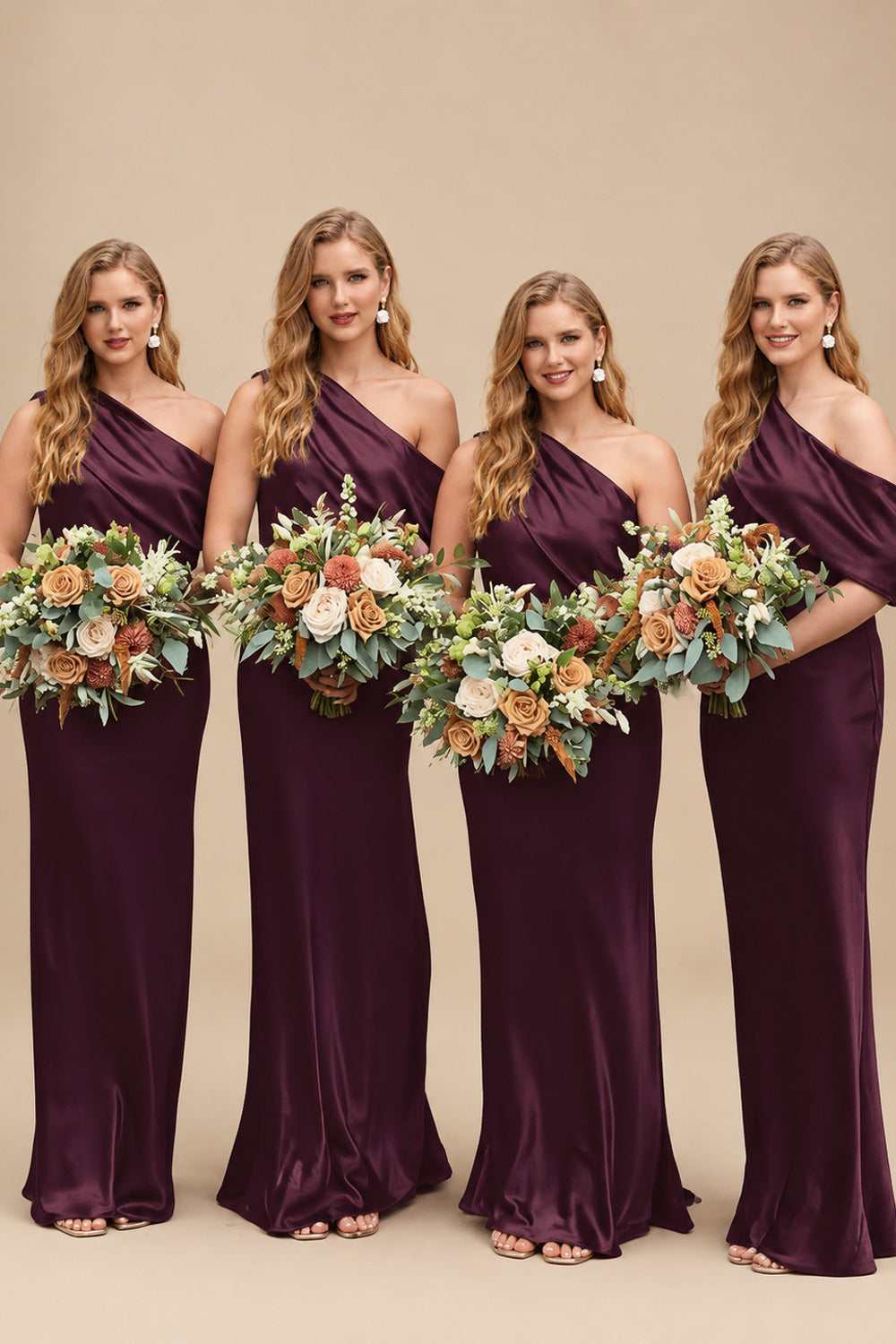 Rutipo Cabernet Sheath/Column Asymmetrical Sleeveless Floor-Length Bridesmaid Dresses