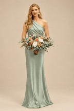 Rutipo Celadon Sheath/Column Asymmetrical Sleeveless Floor-Length Bridesmaid Dresses