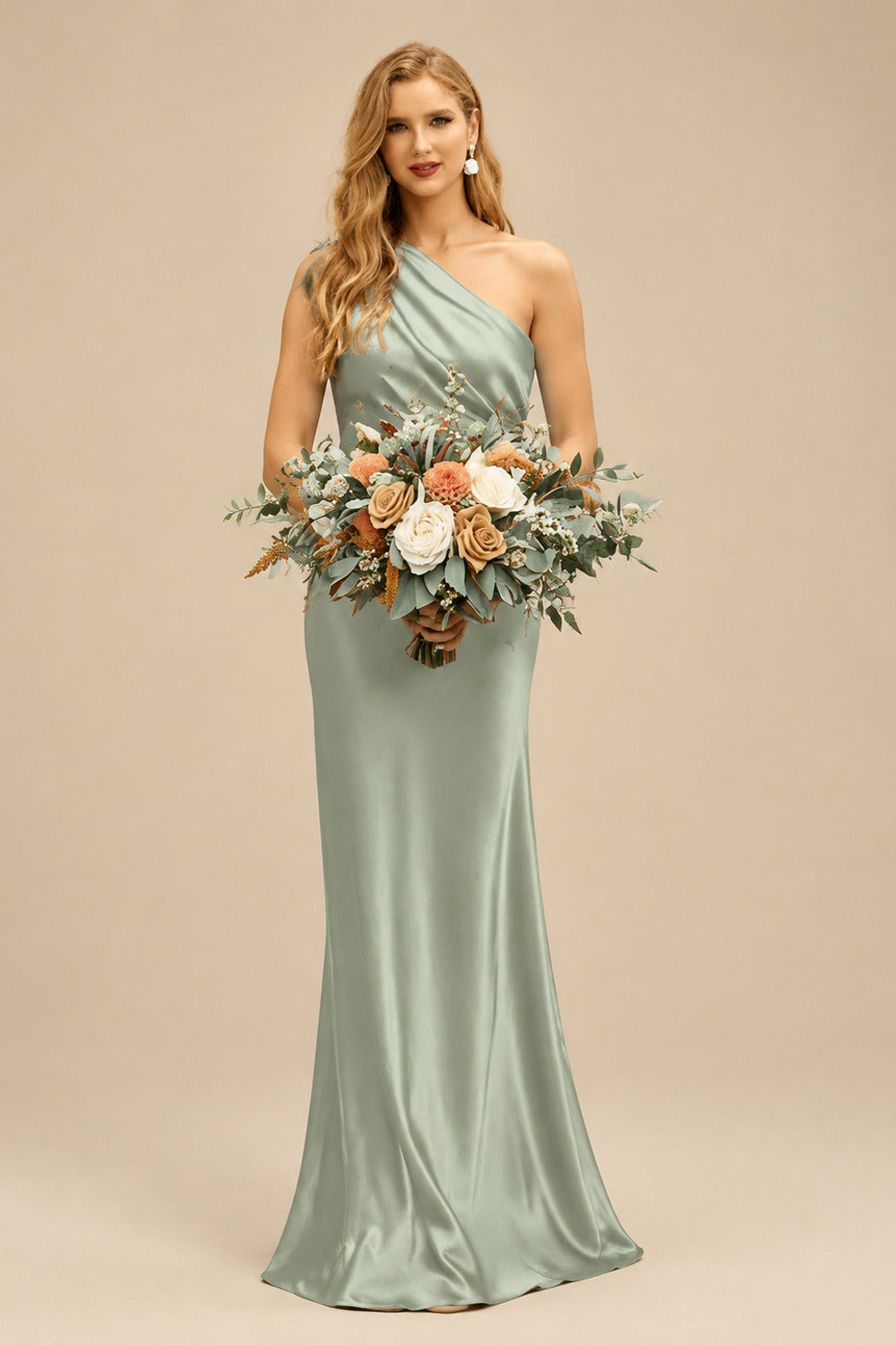 Rutipo Celadon Sheath/Column Asymmetrical Sleeveless Floor-Length Bridesmaid Dresses
