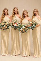 Rutipo Champagne Sheath/Column Asymmetrical Sleeveless Floor-Length Bridesmaid Dresses