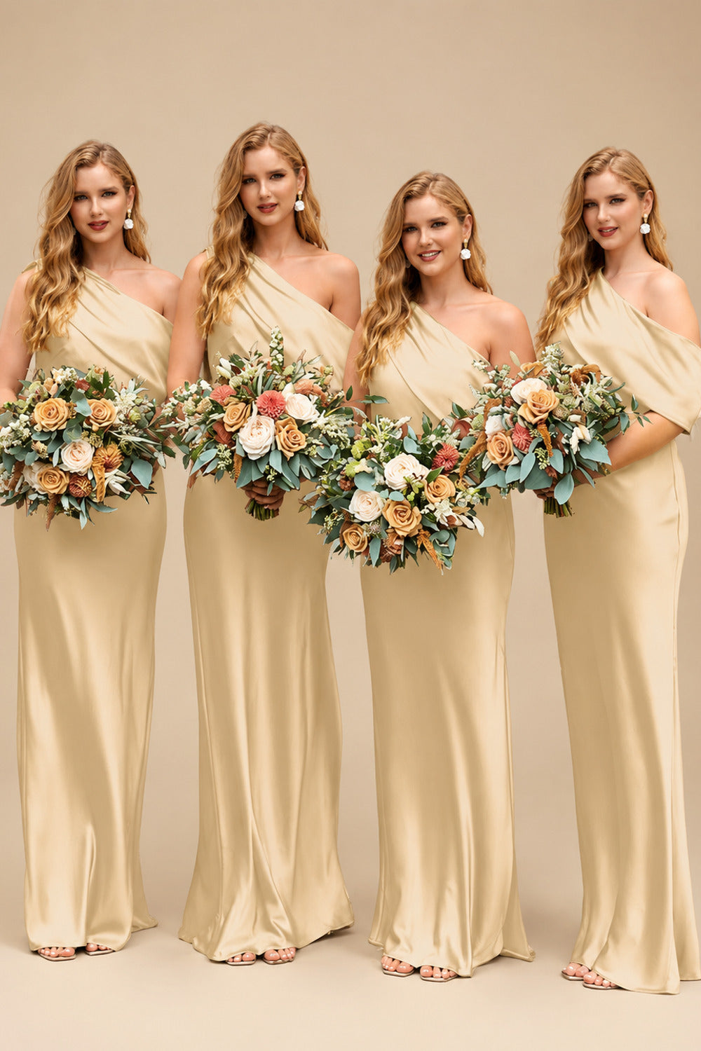 Rutipo Champagne Sheath/Column Asymmetrical Sleeveless Floor-Length Bridesmaid Dresses