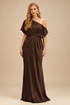 Rutipo Chocolate Sheath/Column Asymmetrical Sleeveless Floor-Length Bridesmaid Dresses