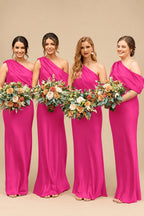 Rutipo Hot Pink Sheath/Column Asymmetrical Sleeveless Floor-Length Bridesmaid Dresses