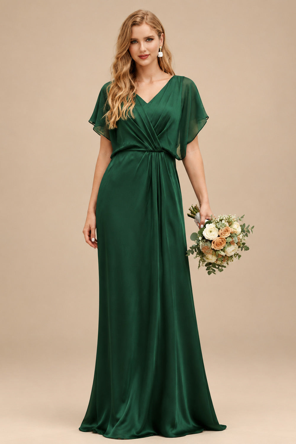 Rutipo Hunter Green Sheath/Column Asymmetrical Sleeveless Floor-Length Bridesmaid Dresses