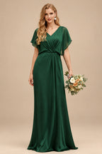 Rutipo Hunter Green Sheath/Column Asymmetrical Sleeveless Floor-Length Bridesmaid Dresses