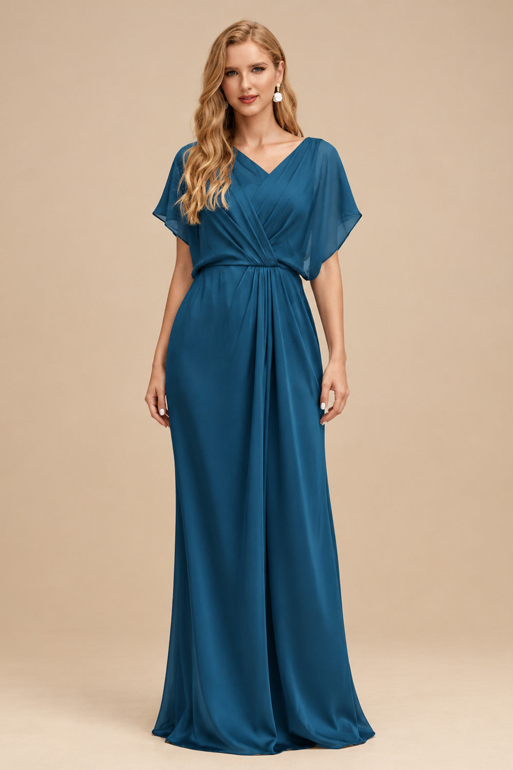 Rutipo Ink Blue Sheath/Column Asymmetrical Sleeveless Floor-Length Bridesmaid Dresses