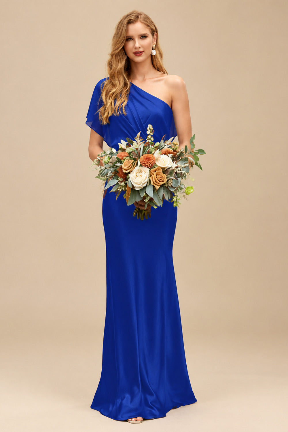 Rutipo Royal Blue Sheath/Column Asymmetrical Sleeveless Floor-Length Bridesmaid Dresses