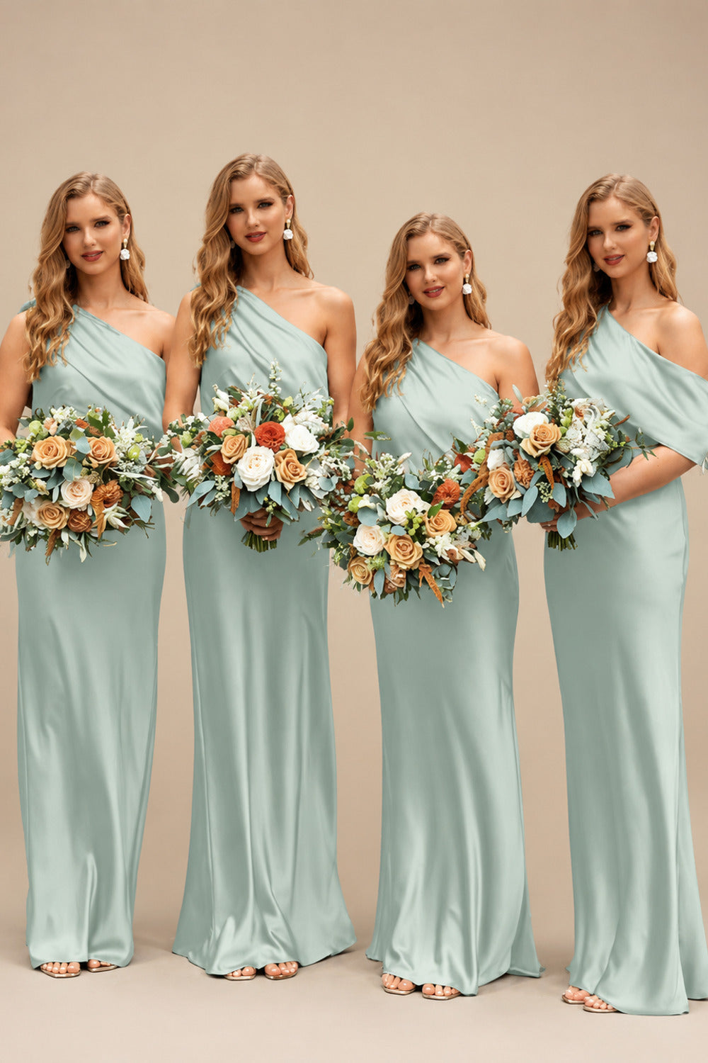 Rutipo Sage Green Sheath/Column Asymmetrical Sleeveless Floor-Length Bridesmaid Dresses