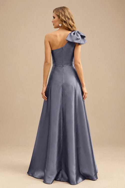 Rutipo Stormy A-Line One-Shoulder Sleeveless Satin Bridesmaid Dresses With Bow(s)/Pockets