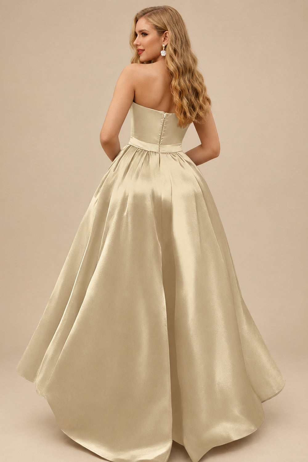 Rutipo Champagne Ball-Gown/Princess Sleeveless Strapless Satin Asymmetrical Bridesmaid Dresses
