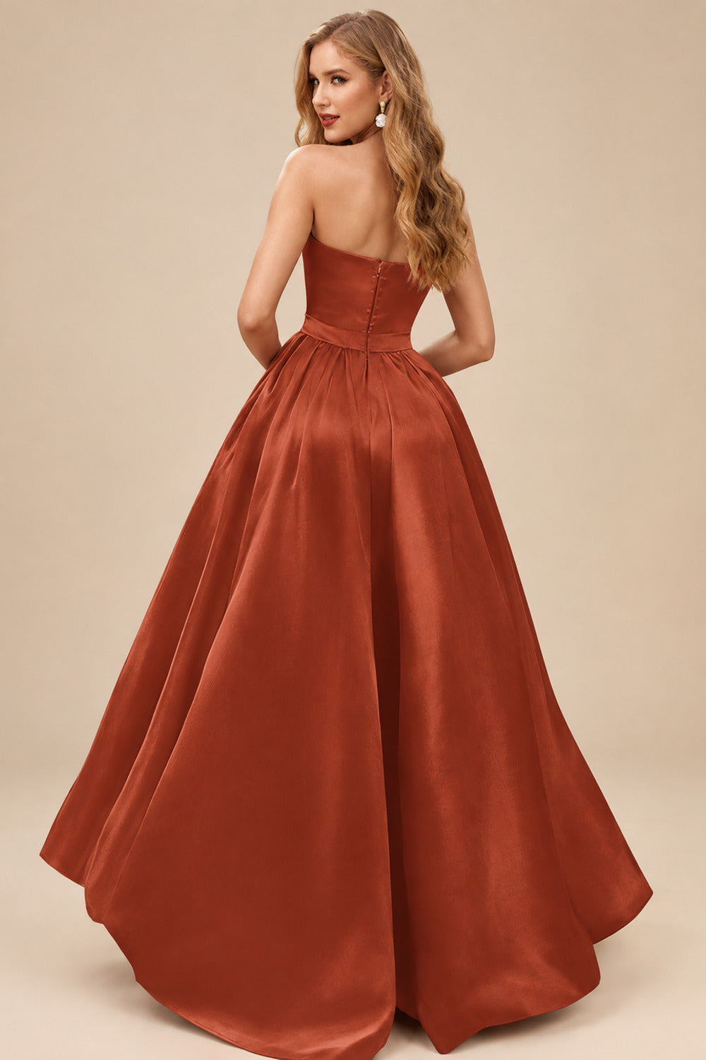 Rutipo Terracotta Ball-Gown/Princess Sleeveless Strapless Satin Asymmetrical Bridesmaid Dresses