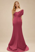 Rutipo Cinnamon Rose One-Shoulder Sleeveless Sweep Train Satin Bridesmaid Dresses With Split Front