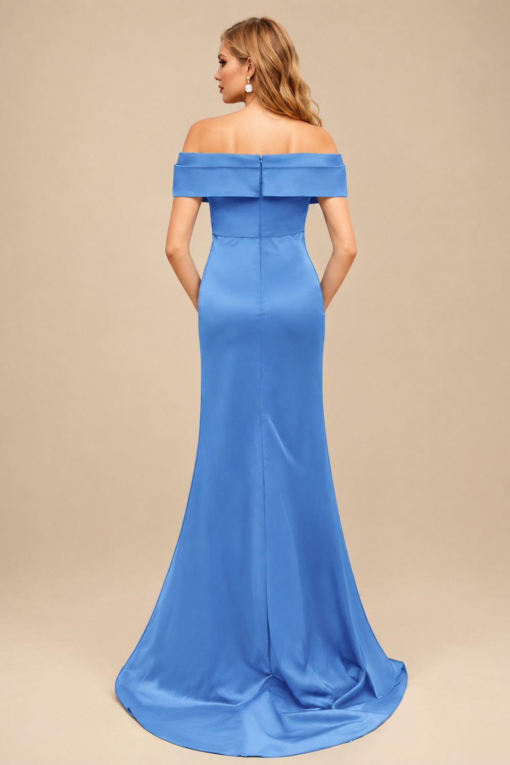 Rutipo As Picture Trumpet/Mermaid Off-The-Shoulder Sleeveless Sweep Train Satin Bridesmaid Dresses