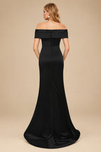 Rutipo Black Trumpet/Mermaid Off-The-Shoulder Sleeveless Sweep Train Satin Bridesmaid Dresses