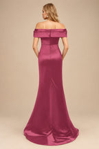 Rutipo Cinnamon Rose Trumpet/Mermaid Off-The-Shoulder Sleeveless Sweep Train Satin Bridesmaid Dresses