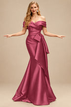 Rutipo Cinnamon Rose Trumpet/Mermaid Off-The-Shoulder Sleeveless Sweep Train Satin Bridesmaid Dresses