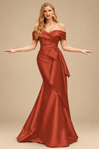 Rutipo Terracotta Trumpet/Mermaid Off-The-Shoulder Sleeveless Sweep Train Satin Bridesmaid Dresses