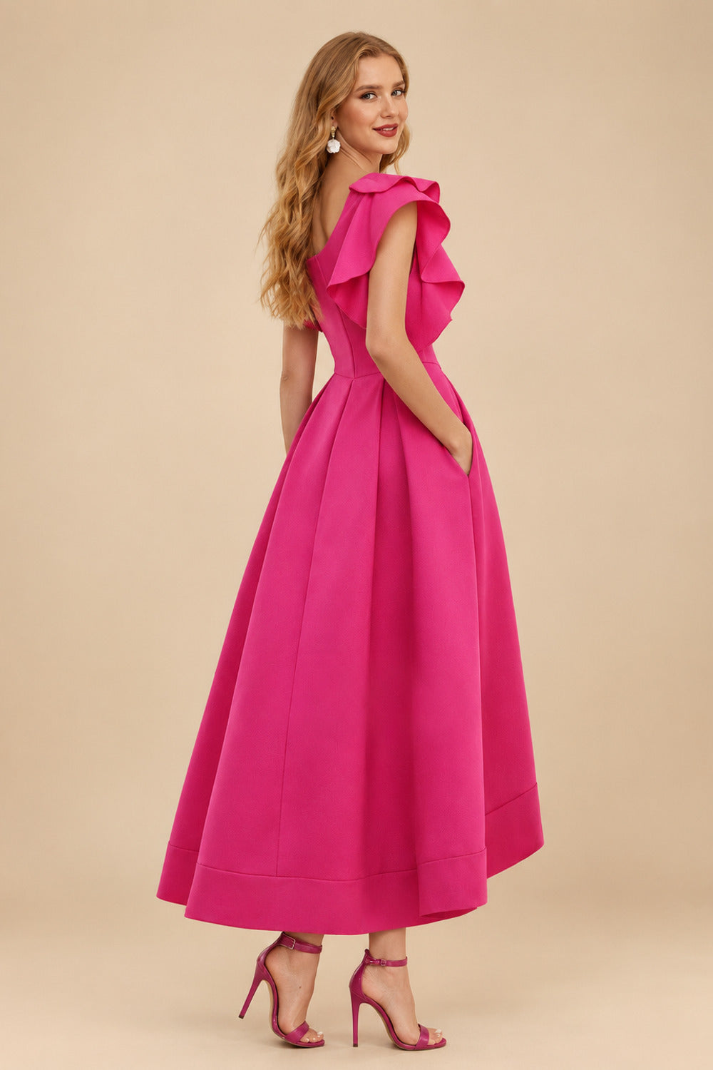 Rutipo As Picture A-Line One-Shoulder Sleeveless Asymmetrical Satin Bridesmaid Dresses With Pockets