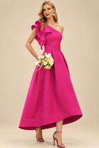 Rutipo As Picture A-Line One-Shoulder Sleeveless Asymmetrical Satin Bridesmaid Dresses With Pockets
