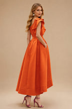 Rutipo Burnt Orange A-Line One-Shoulder Sleeveless Asymmetrical Satin Bridesmaid Dresses With Pockets