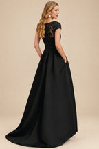 Rutipo Black Lace Elegant A-Line Evening Dresses With Beading Satin