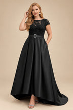 Rutipo Black Lace Elegant A-Line Evening Dresses With Beading Satin