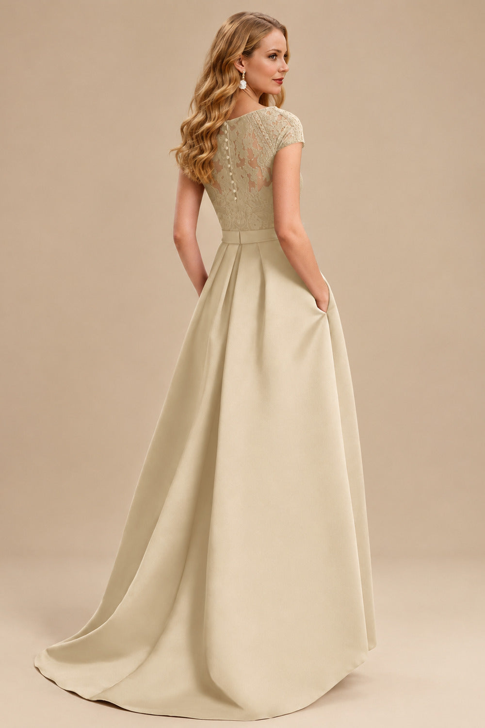 Rutipo Champagne Lace Elegant A-Line Evening Dresses With Beading Satin