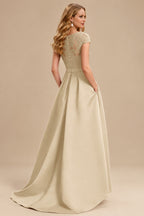 Rutipo Champagne Lace Elegant A-Line Evening Dresses With Beading Satin